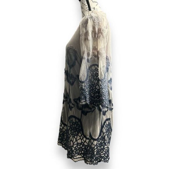 XCVI S Blue Gray Mesh Lace Dress Boho Embroidered Sheer Mini Tunic Festival - Picture 4 of 8